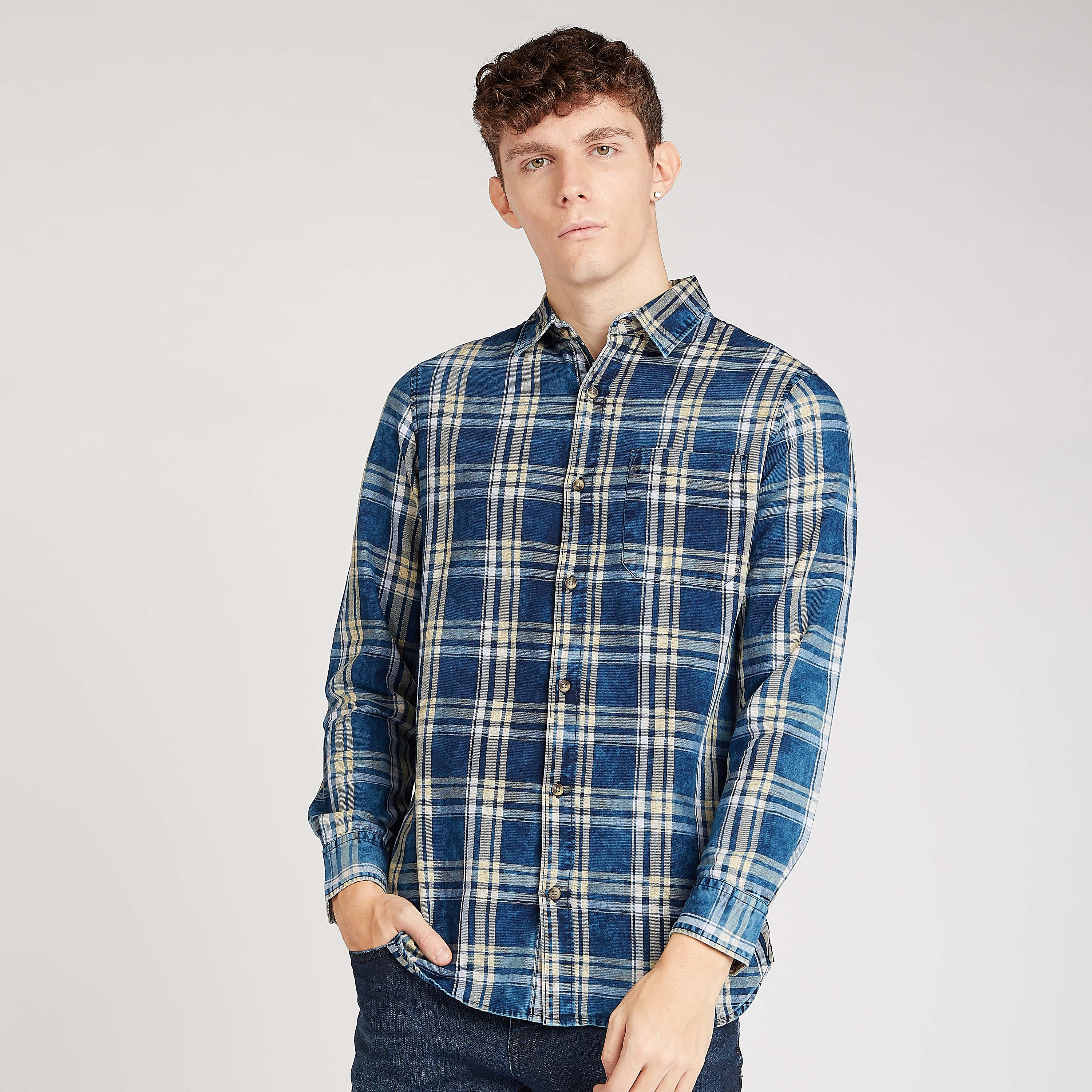 Buy Lee Cooper Slim Fit Checked Shirt with Spread Collar and Chest
