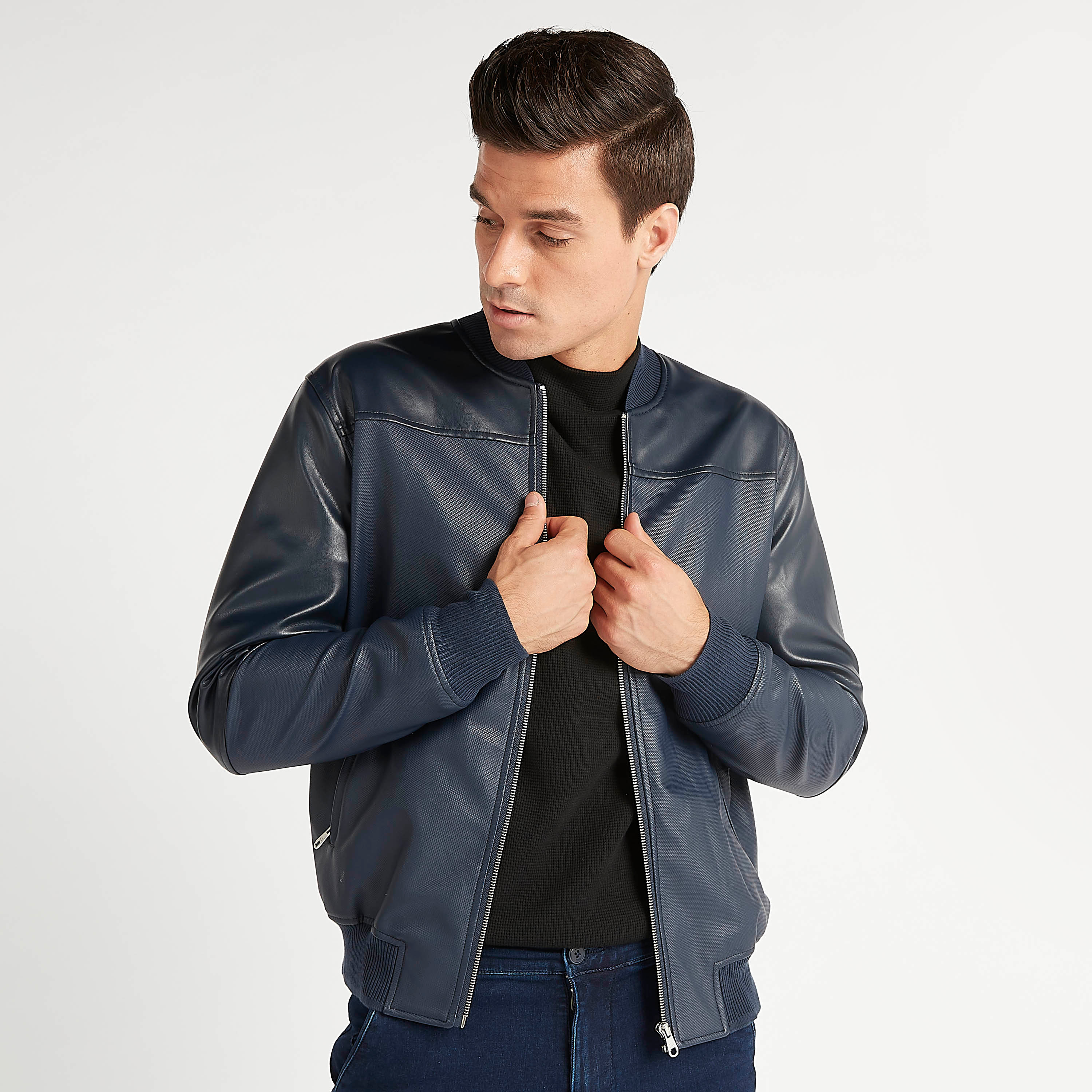 Shop Lee Cooper Zip Through Biker Jacket with Long Sleeves and Pockets Online Splash Saudi