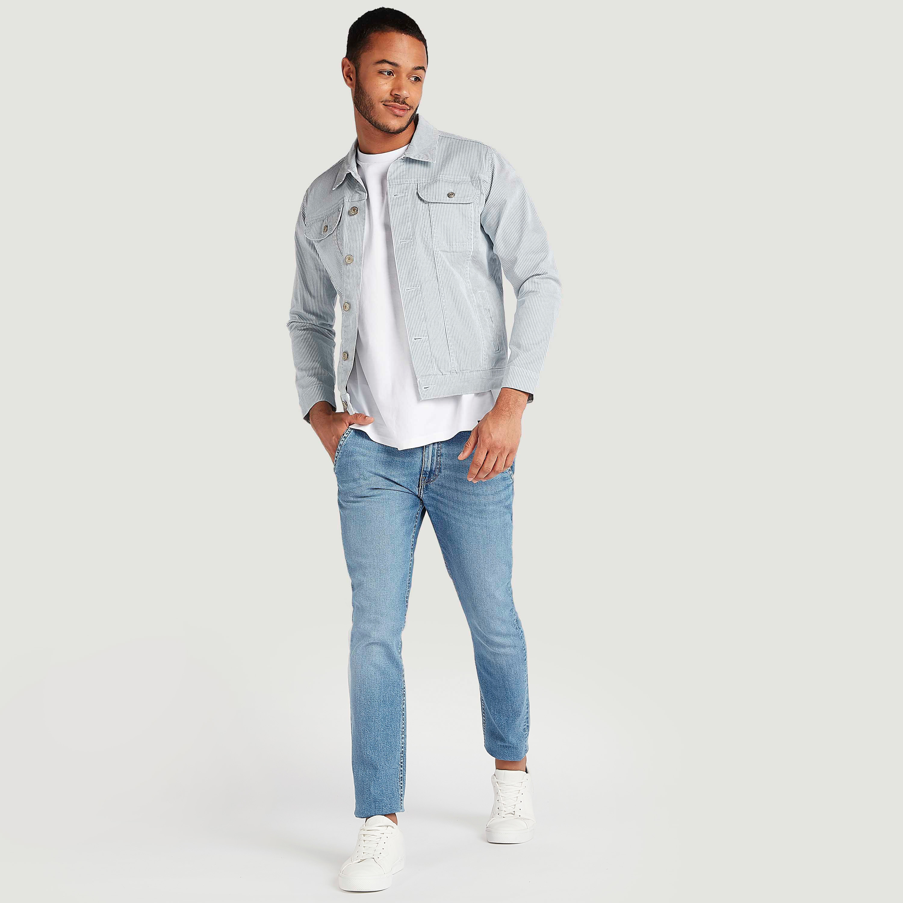 Lee Cooper Striped Denim Jacket with Long Sleeves and Flap Pockets-men-clothing-jacketsandblazers-jackets-image-2