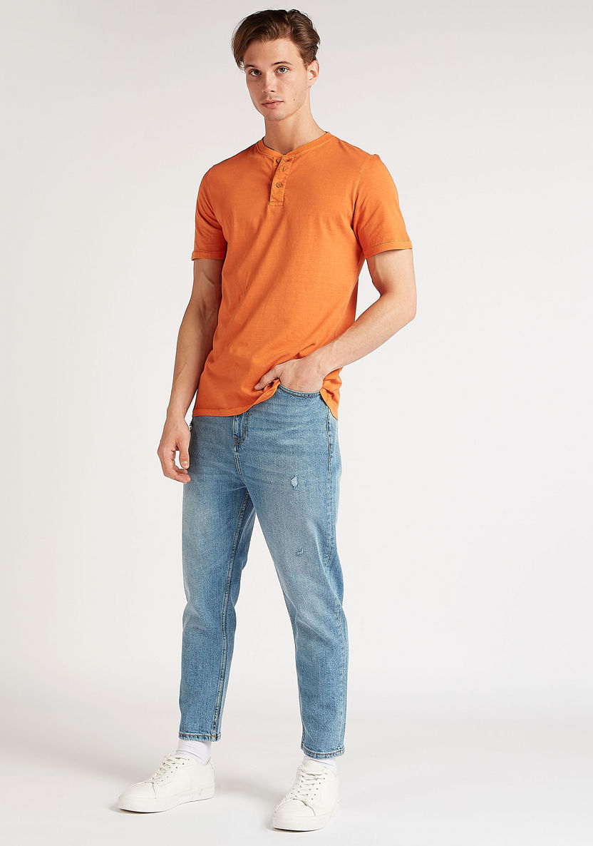 Lee Cooper Solid Henley Neck T-shirt with Short Sleeves-T Shirts-image-1