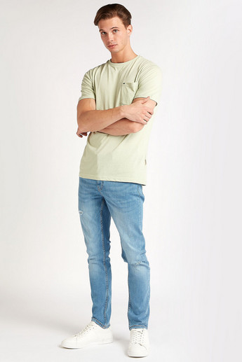 Sustainable Lee Cooper Solid T-shirt with Crew Neck and Chest Pocket