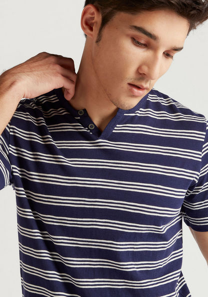 Lee Cooper Striped T-shirt with Henley Neck and Short Sleeves