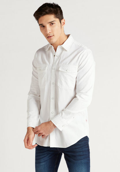 Lee Cooper Solid Denim Button Up Shirt with Flap Pockets