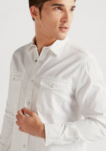 Lee Cooper Solid Denim Button Up Shirt with Flap Pockets