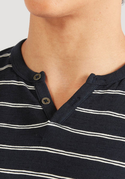 Lee Cooper Striped Henley Neck T-shirt with Long Sleeves