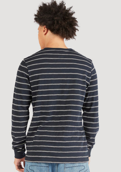 Lee Cooper Striped Henley Neck T-shirt with Long Sleeves