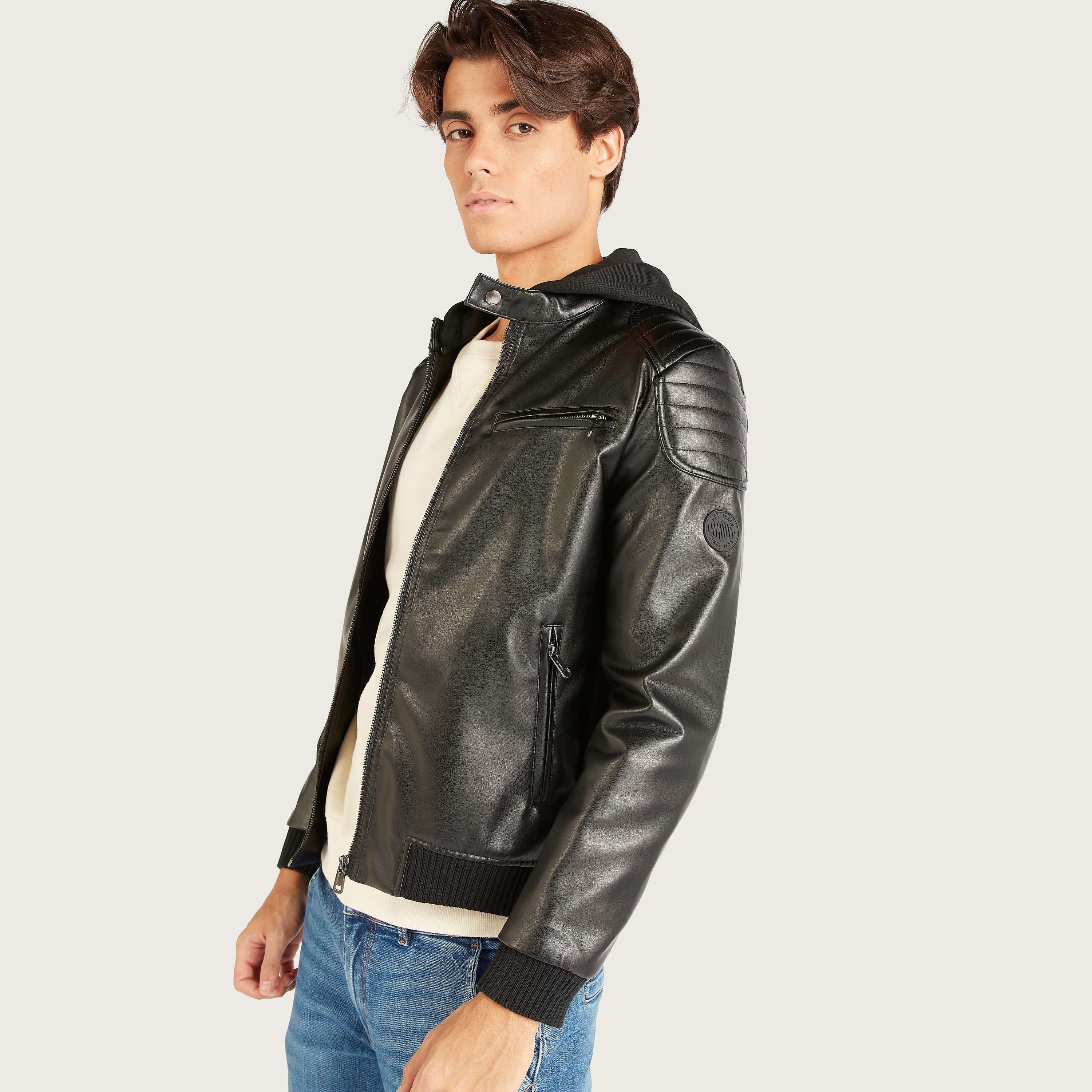 Lee cooper pu bomber jacket mens best sale