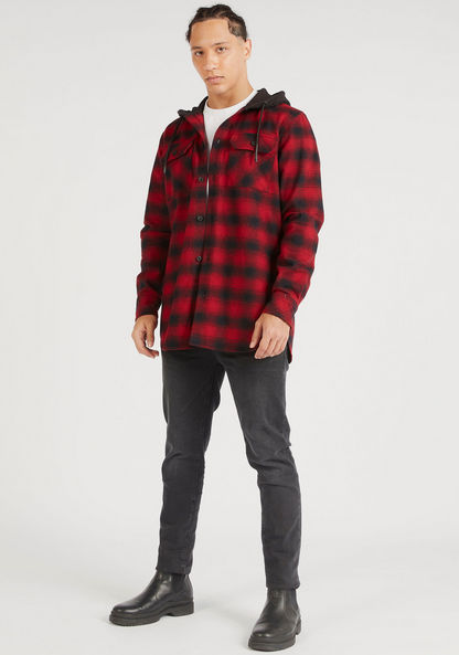 Lee Cooper Checked Shirt with Long Sleeves and Hood