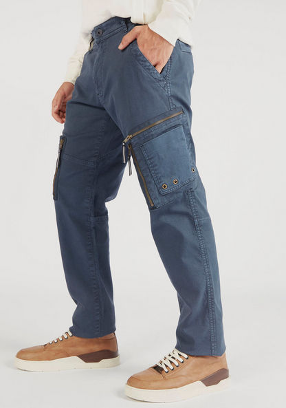 Lee Cooper Denim Cargo Pants with Button Closure and Pockets