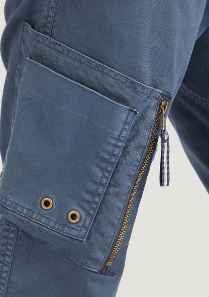 Lee Cooper Denim Cargo Pants with Button Closure and Pockets