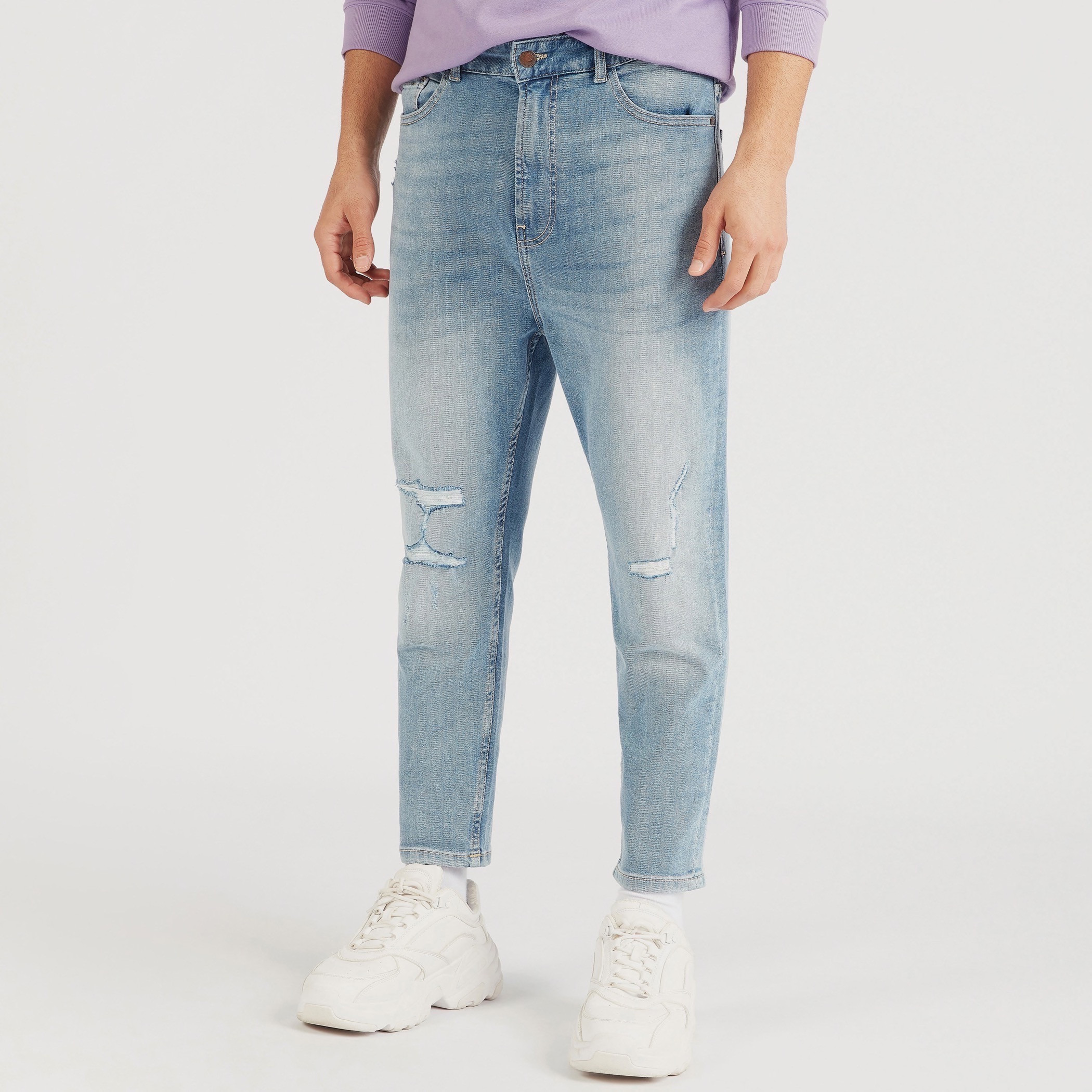 Lee Cooper Slim Fit Mid-Rise Distressed Jeans with Pockets-men-clothing-jeans-image-1