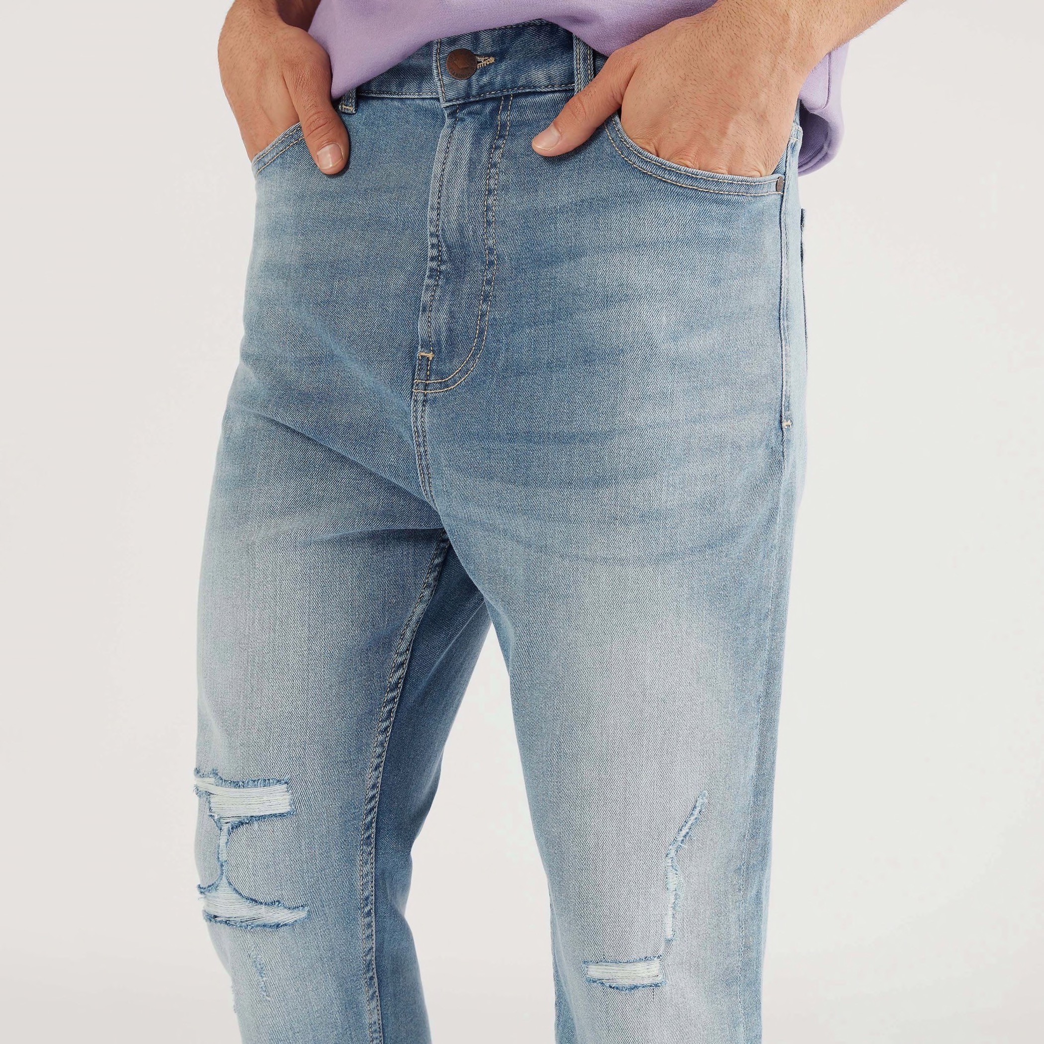 Lee Cooper Slim Fit Mid-Rise Distressed Jeans with Pockets-men-clothing-jeans-image-3