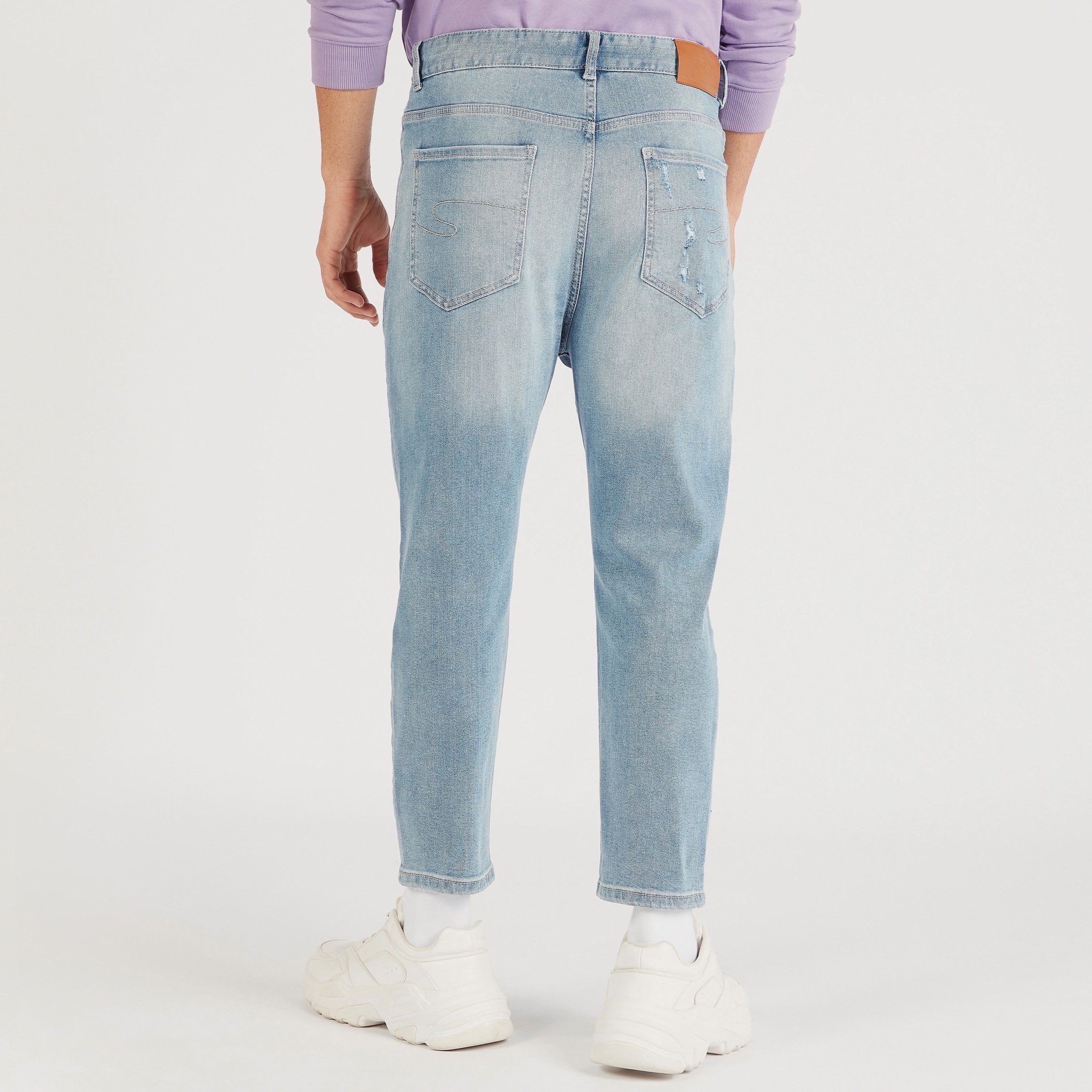 Lee Cooper Slim Fit Mid-Rise Distressed Jeans with Pockets-men-clothing-jeans-image-4