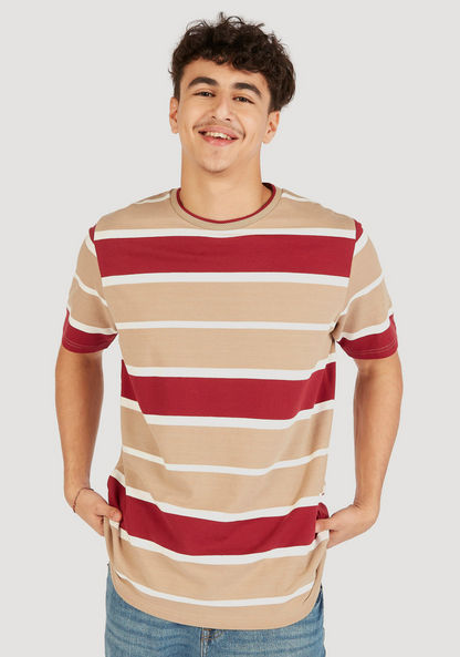 Lee Cooper Striped Crew Neck T-shirt with Short Sleeves-T Shirts-image-0