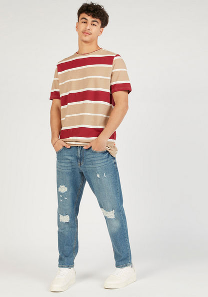 Lee Cooper Striped Crew Neck T-shirt with Short Sleeves-T Shirts-image-1