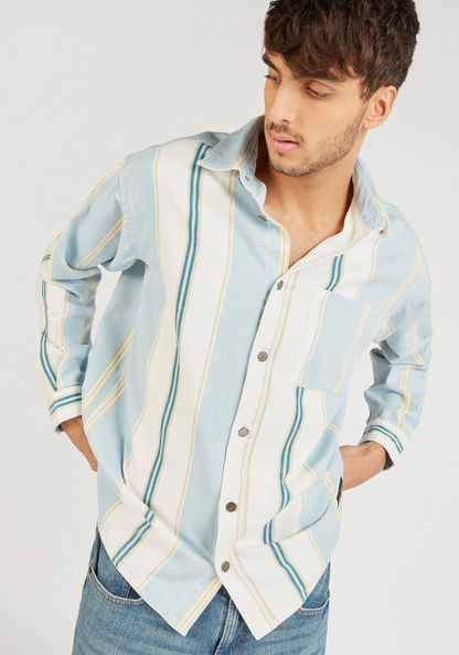 Lee Cooper Twill Striped Shirt with Long Sleeves and Chest Pocket-Shirts-image-0