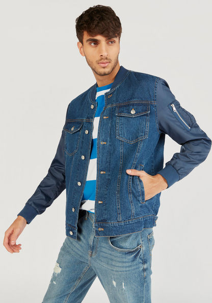 Lee Cooper Denim Bomber Jacket with Long Sleeves and Chest Pockets-Jackets-image-0