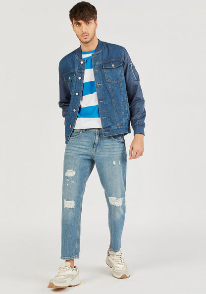 Lee Cooper Denim Bomber Jacket with Long Sleeves and Chest Pockets-Jackets-image-1