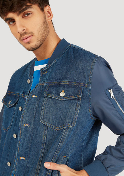 Lee Cooper Denim Bomber Jacket with Long Sleeves and Chest Pockets-Jackets-image-2