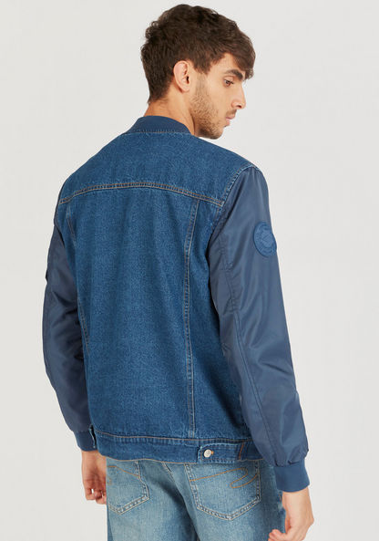Lee Cooper Denim Bomber Jacket with Long Sleeves and Chest Pockets-Jackets-image-3
