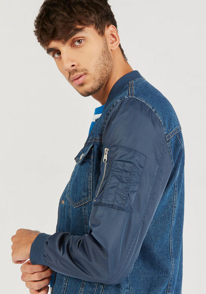 Lee Cooper Denim Bomber Jacket with Long Sleeves and Chest Pockets-Jackets-image-4