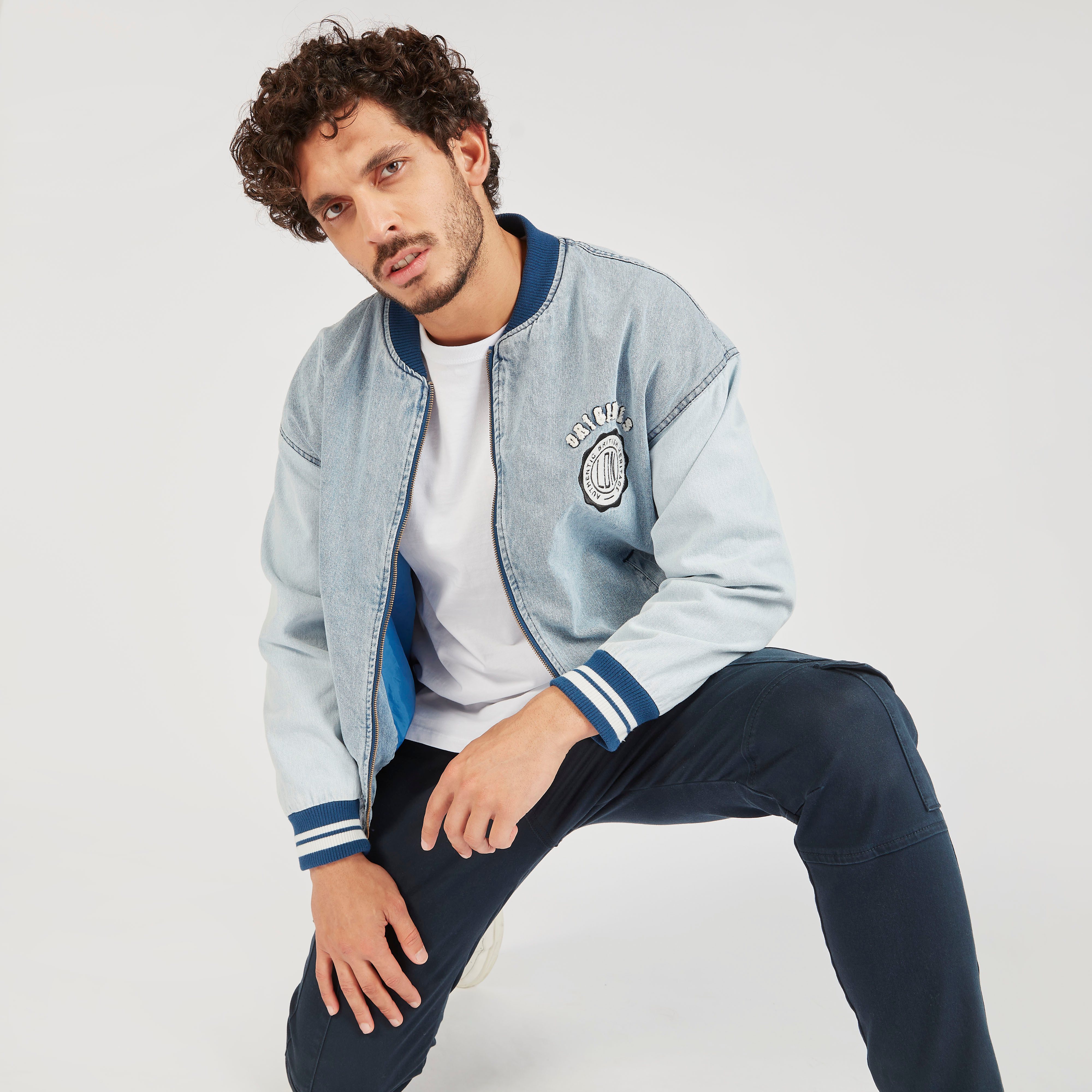 Lee Cooper Colourblock Denim Bomber Jacket with Zip Closure-men-clothing-jacketsandblazers-jackets-image-1