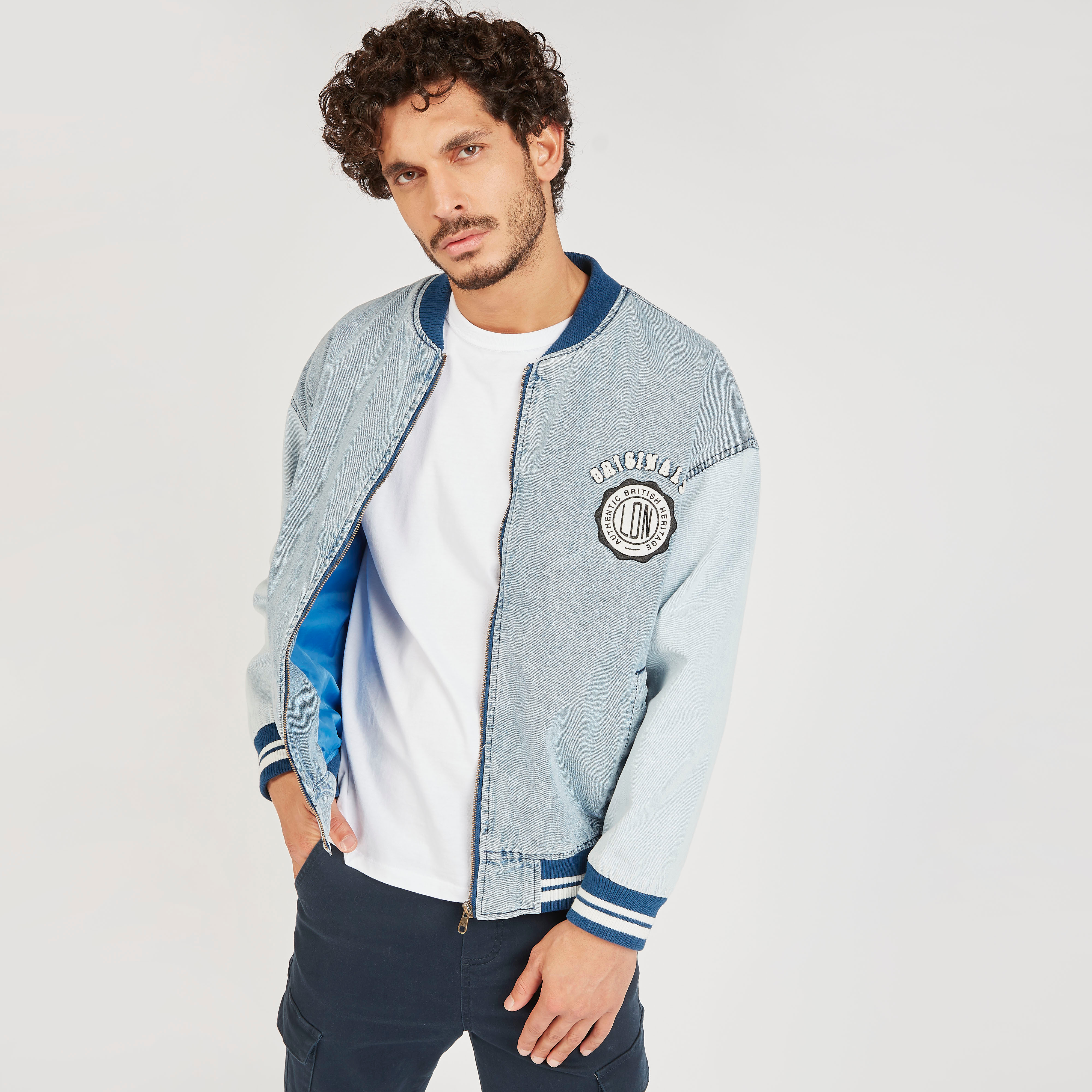 Lee Cooper Colourblock Denim Bomber Jacket with Zip Closure-men-clothing-jacketsandblazers-jackets-image-3