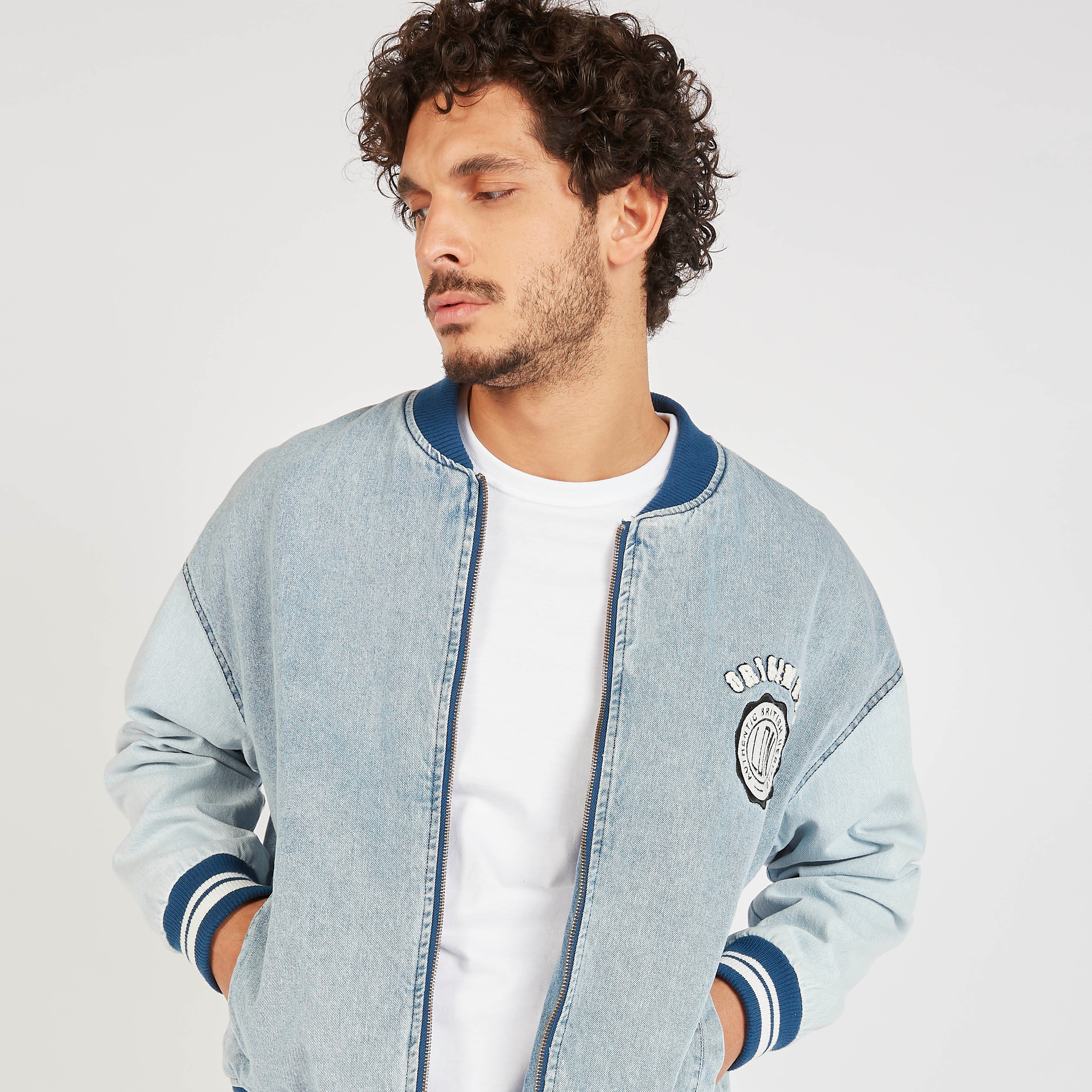 Lee Cooper Colourblock Denim Bomber Jacket with Zip Closure-men-clothing-jacketsandblazers-jackets-image-5