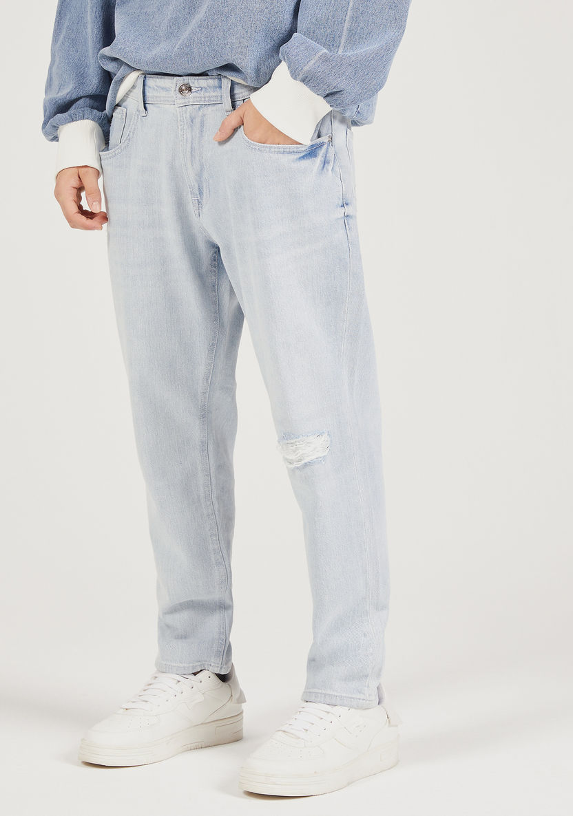 Lee Cooper Ripped Denim Jeans with Pockets and Button Closure-Jeans-image-0