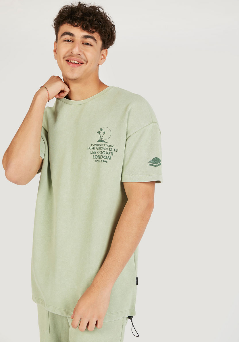Lee Cooper Printed Crew Neck T-shirt with Adjustable Hem-T Shirts-image-4