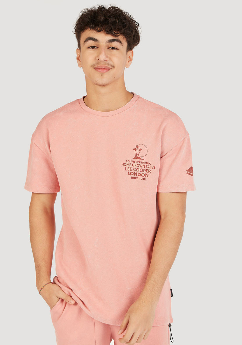 Lee Cooper Printed Crew Neck T-shirt with Adjustable Hem-T Shirts-image-0
