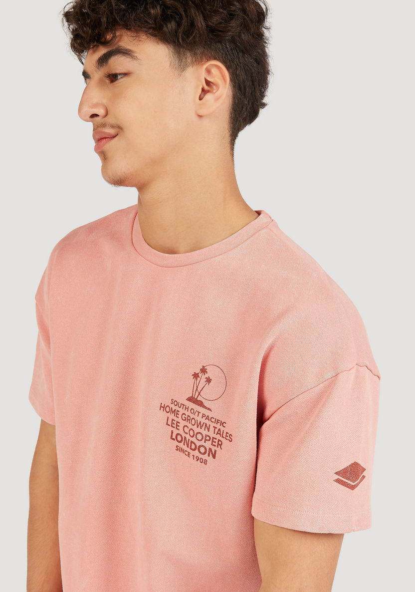 Lee Cooper Printed Crew Neck T-shirt with Adjustable Hem-T Shirts-image-2