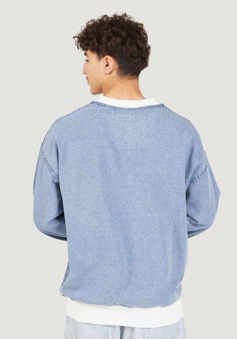 Lee Cooper Printed Crew Neck Denim Sweatshirt with Long Sleeves-Sweatshirts-image-3