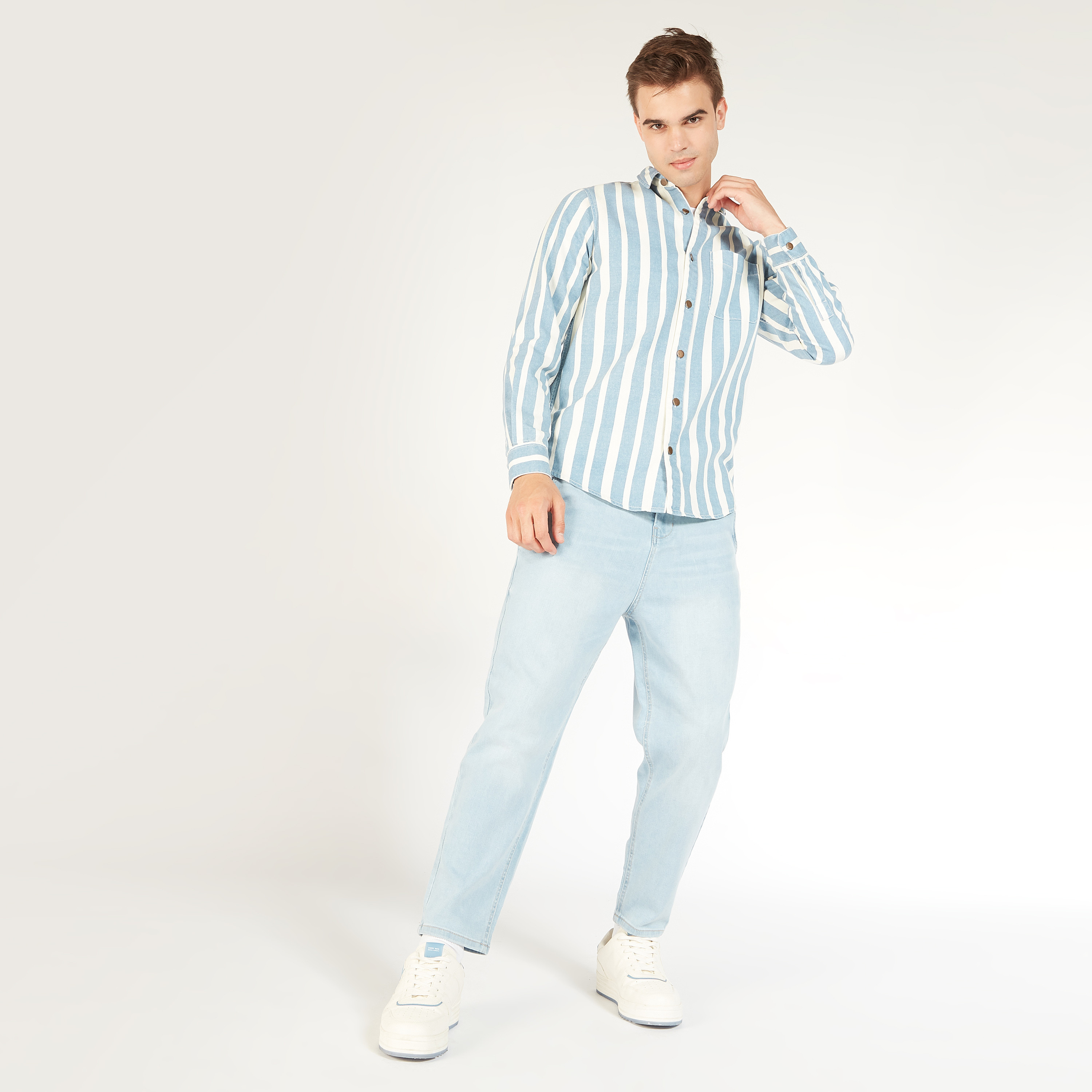 قميص تويل مقلّم بأكمام طويلة وجيب على الصدر من لي كوبر-men-clothing-shirts-image-2