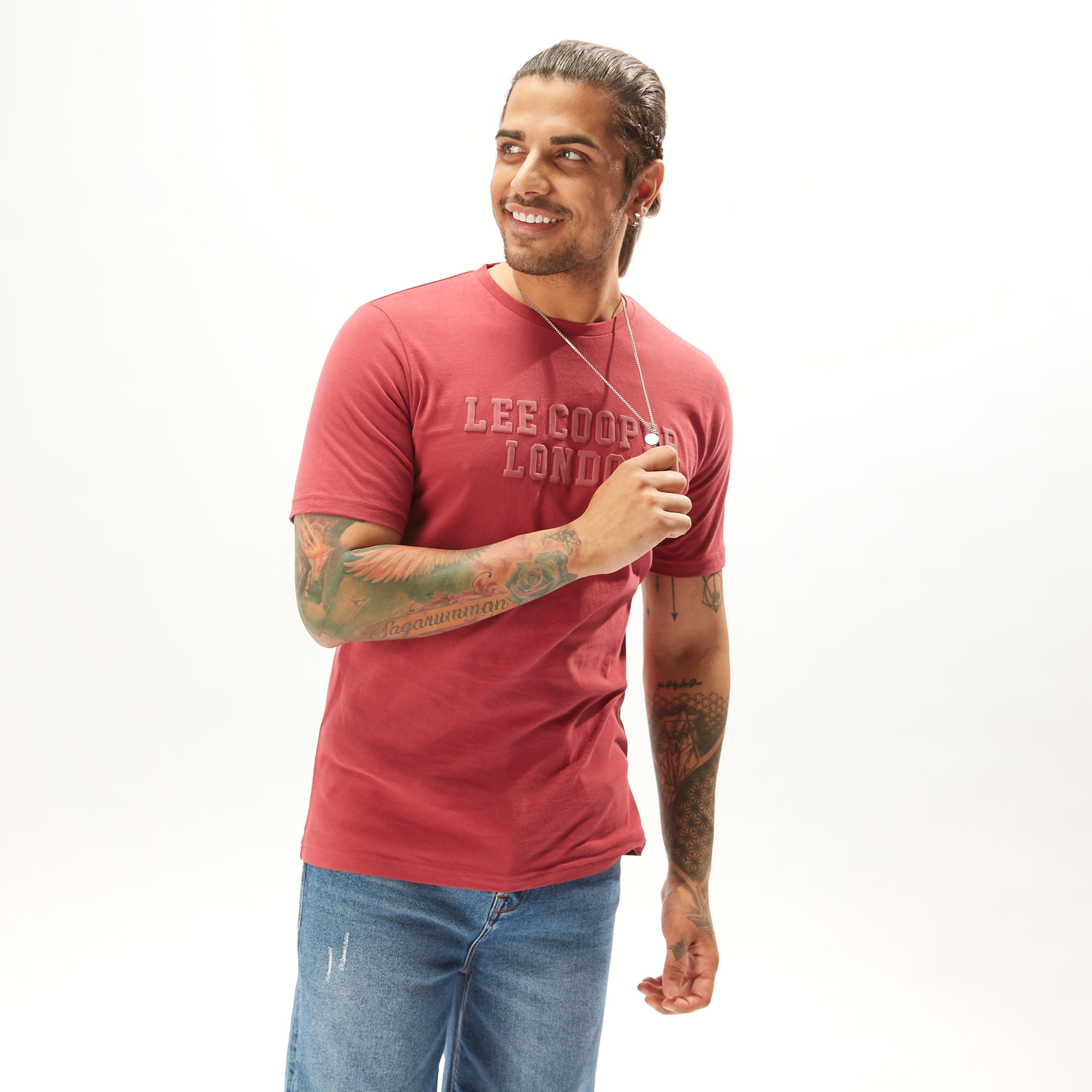 Lee Cooper Embossed T-shirt with Crew Neck and Short Sleeves-men-clothing-tshirtsandpolos-tshirts-image-1