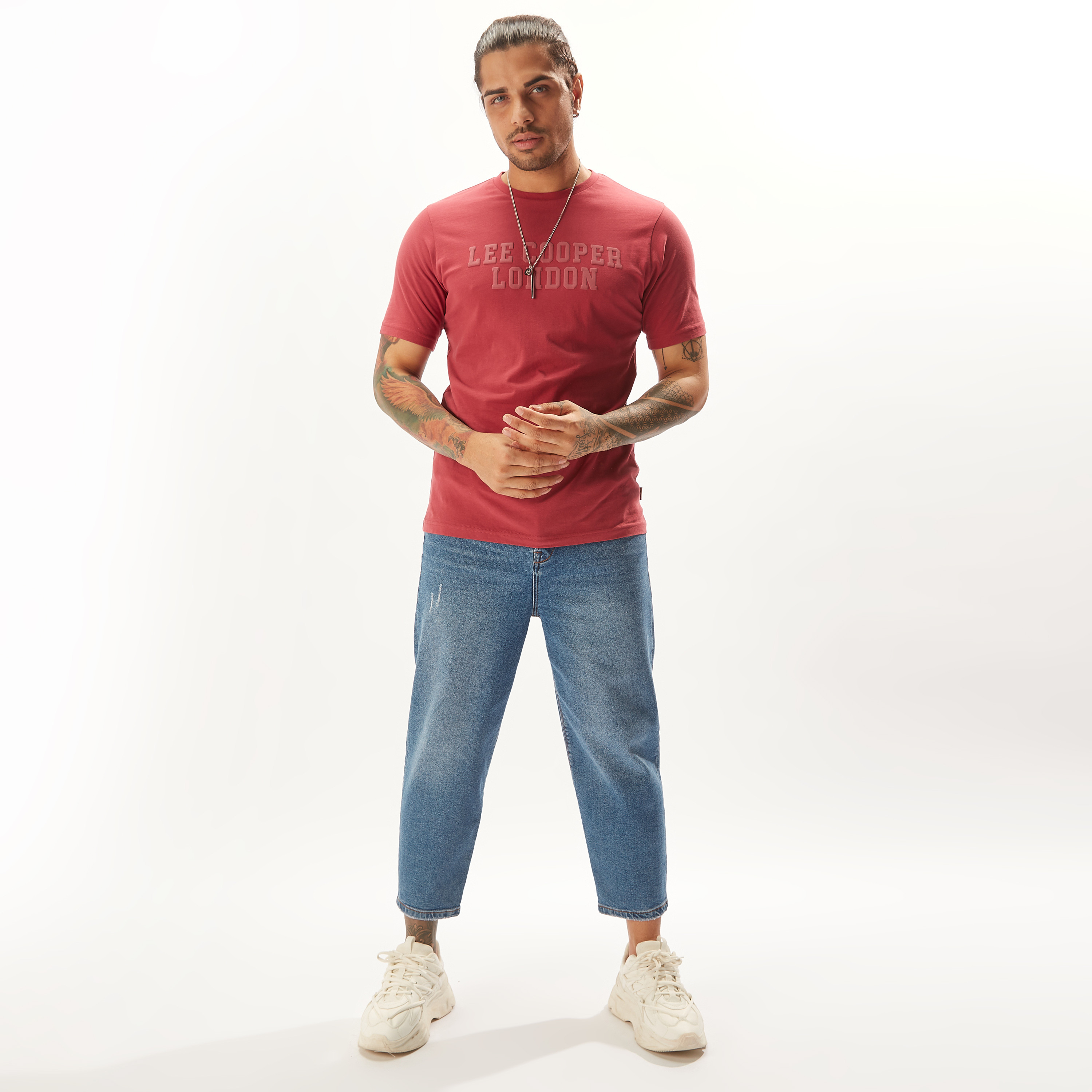 Lee Cooper Embossed T-shirt with Crew Neck and Short Sleeves-men-clothing-tshirtsandpolos-tshirts-image-2