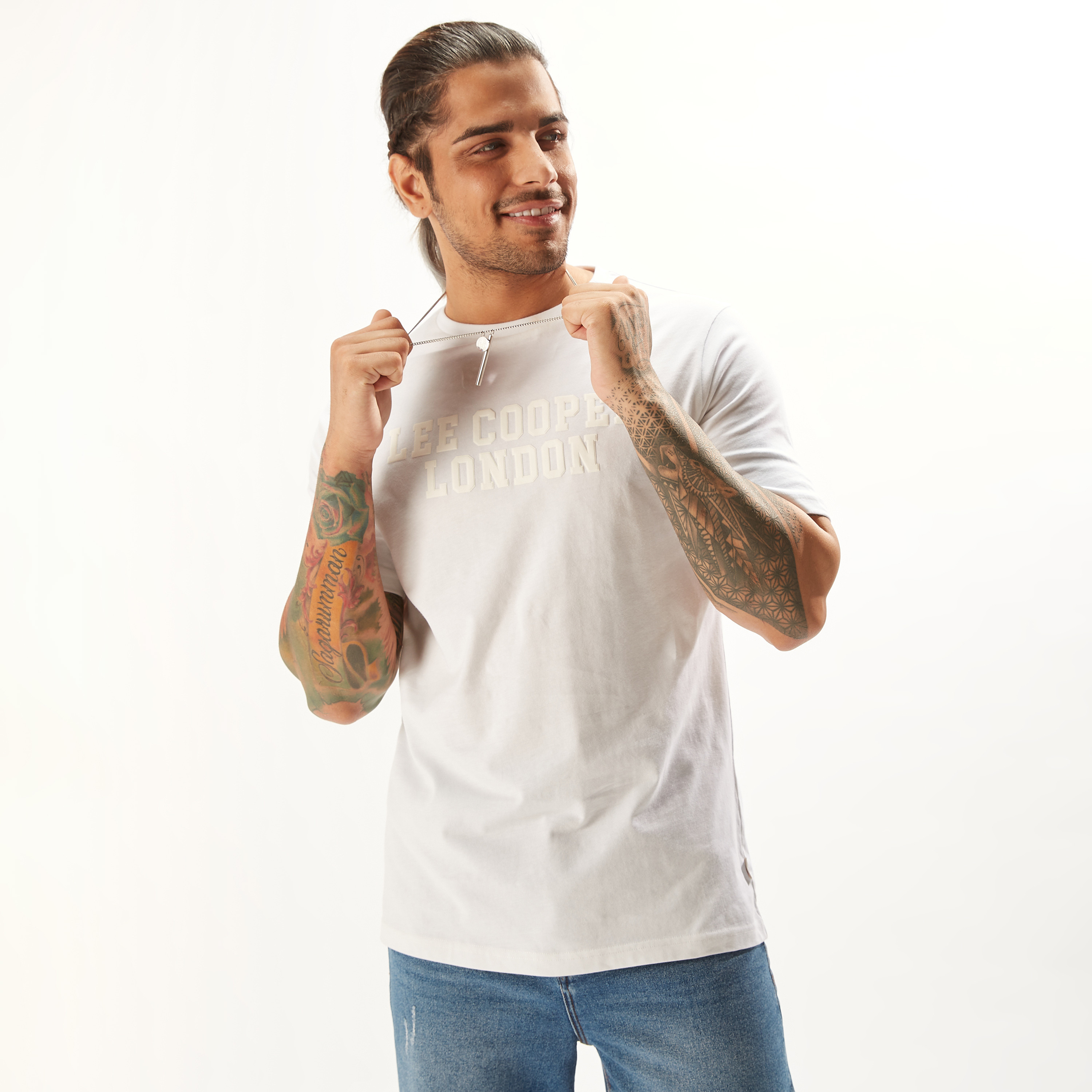 Lee Cooper Embossed T-shirt with Crew Neck and Short Sleeves-men-clothing-tshirtsandpolos-tshirts-image-5