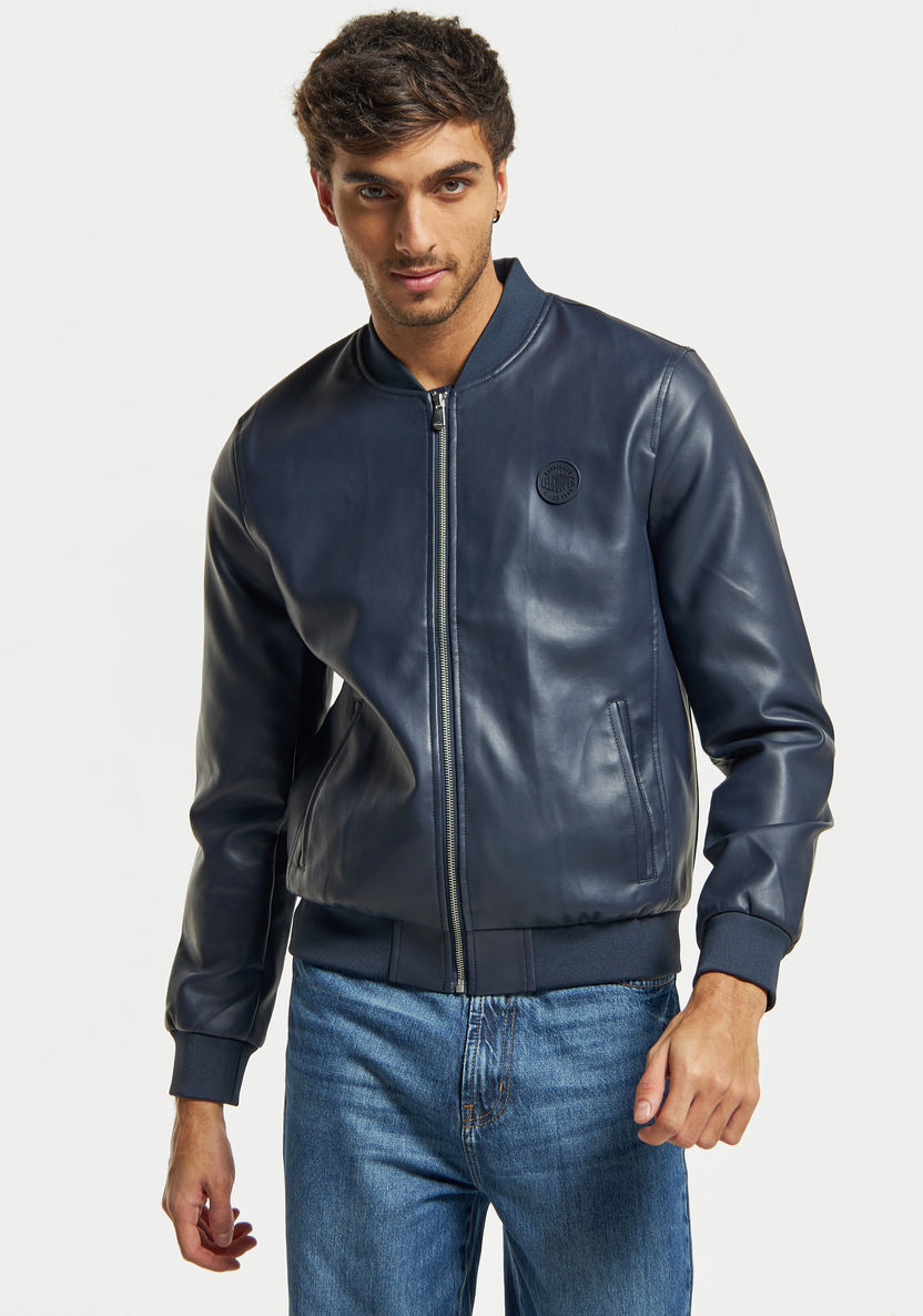 Buy Men's Lee Cooper Zip Through Biker Jacket with Long Sleeves and ...