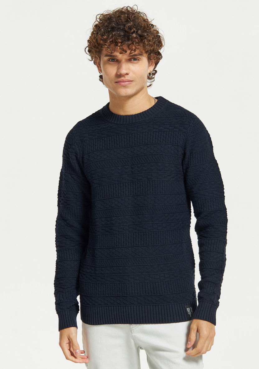 Buy Men's Lee Cooper Textured Sweater with Crew Neck and Long Sleeves ...