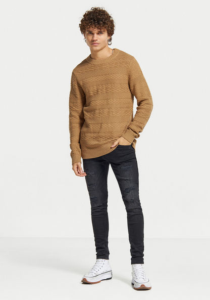 Lee Cooper Textured Sweater with Crew Neck and Long Sleeves-Sweaters-image-1
