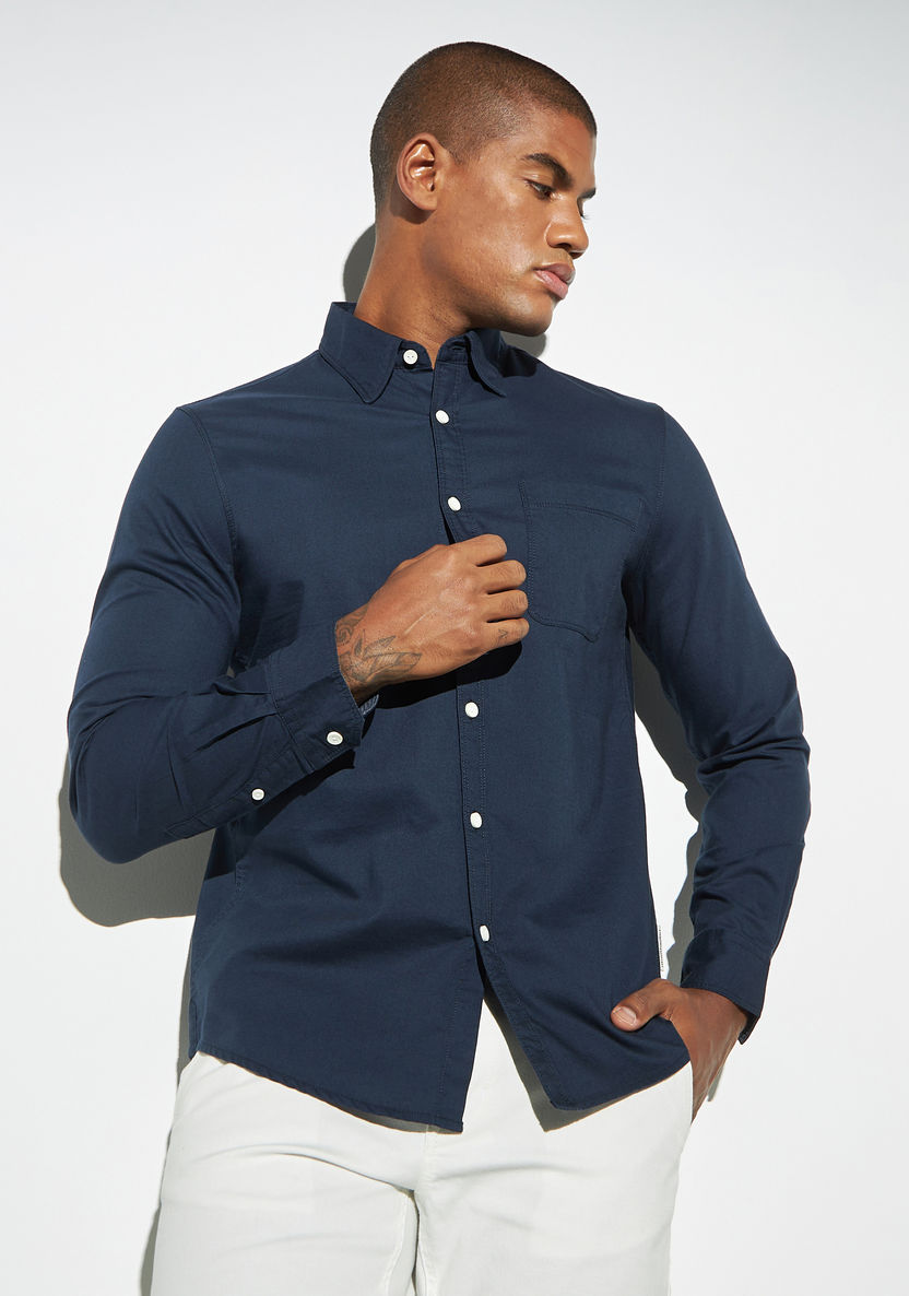 Buy Lee Cooper Solid Oxford Shirt with Long Sleeves and Pocket | Splash KSA