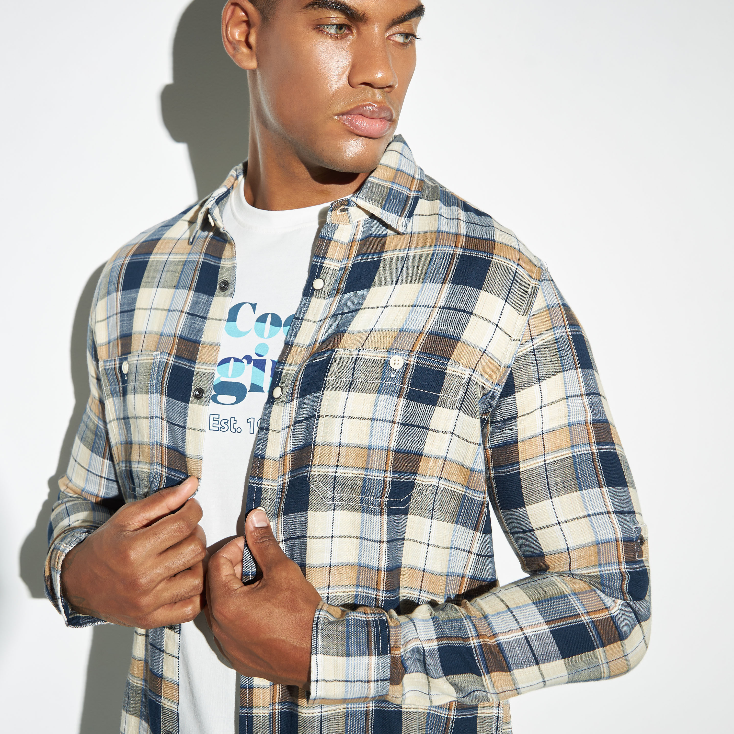 قميص كاروهات بأكمام طويلة وجيوب من لي كوبر-men-clothing-shirts-image-3