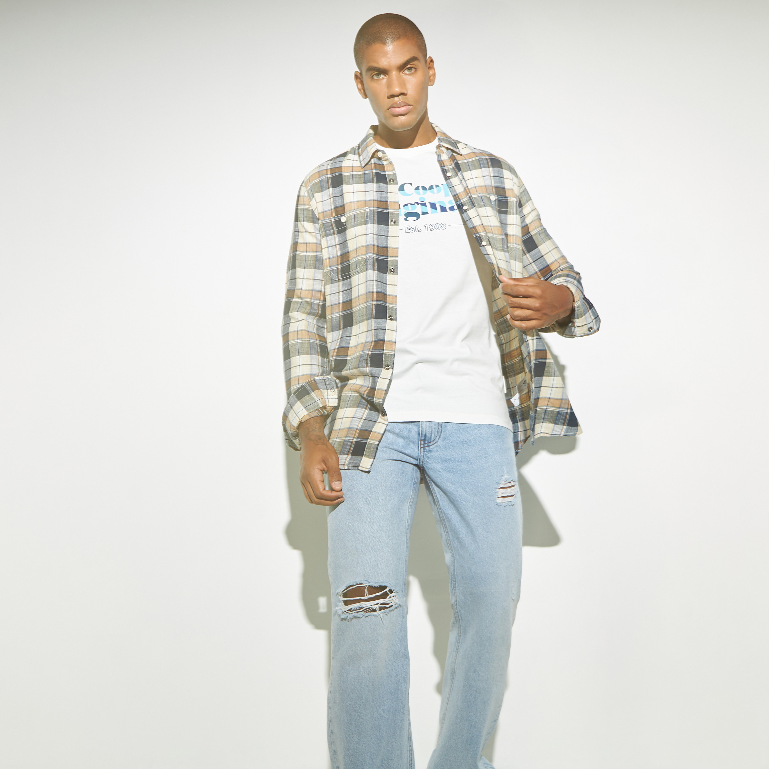 قميص كاروهات بأكمام طويلة وجيوب من لي كوبر-men-clothing-shirts-image-5