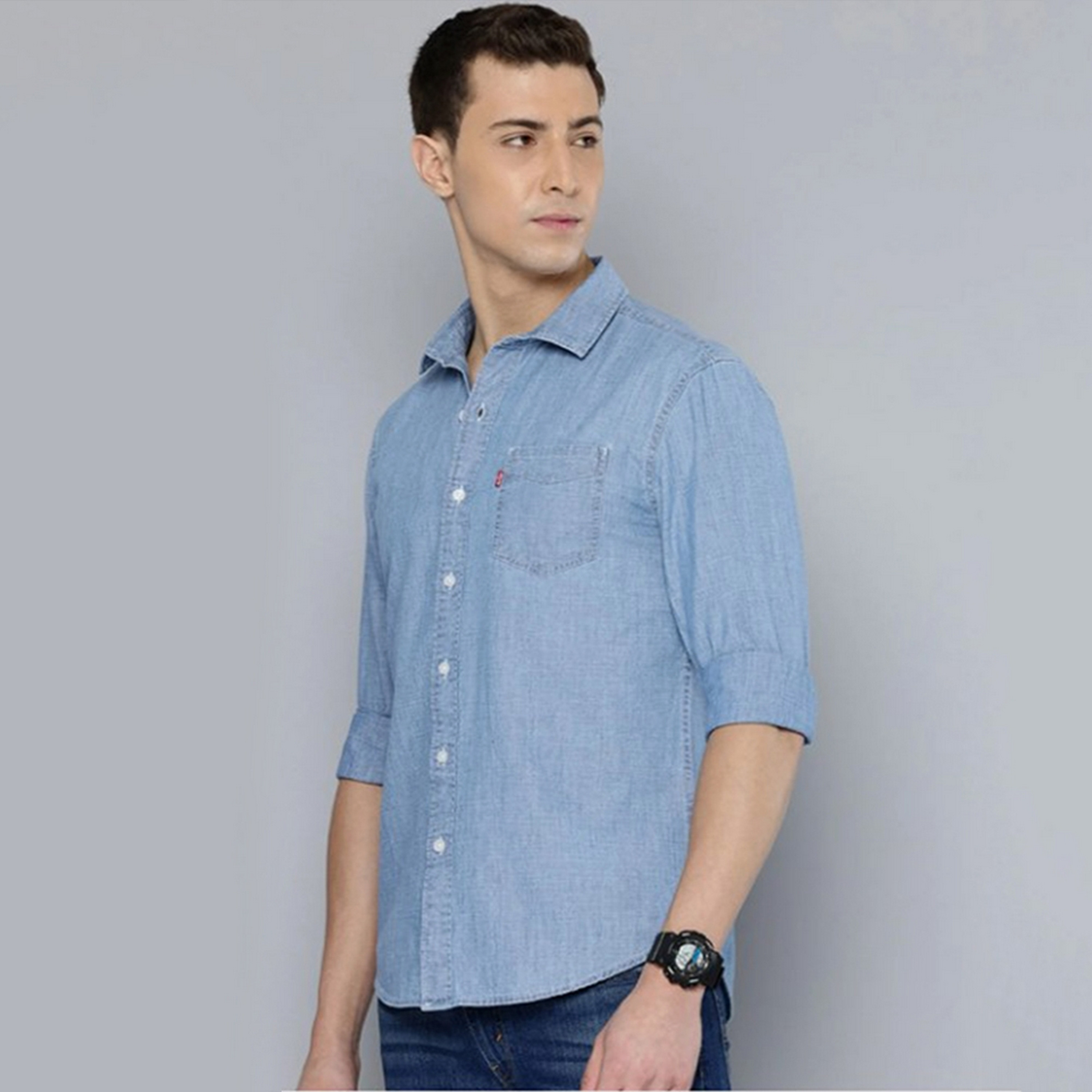 Levi's Plain Collared Long Sleeves Men's Shirt-men-clothing-shirts-image-1