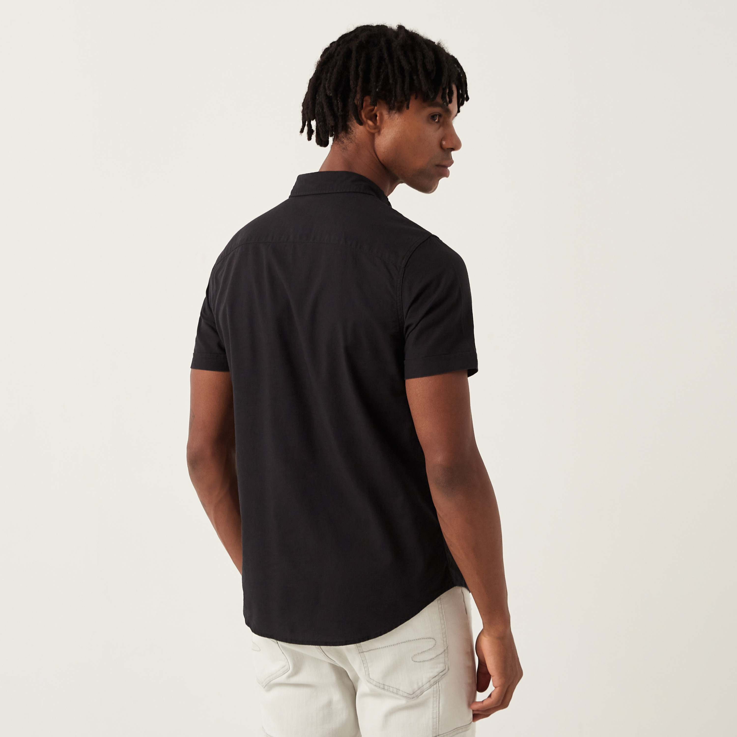 Levi's Solid Button Up Shirt with Short Sleeves-men-clothing-shirts-image-3