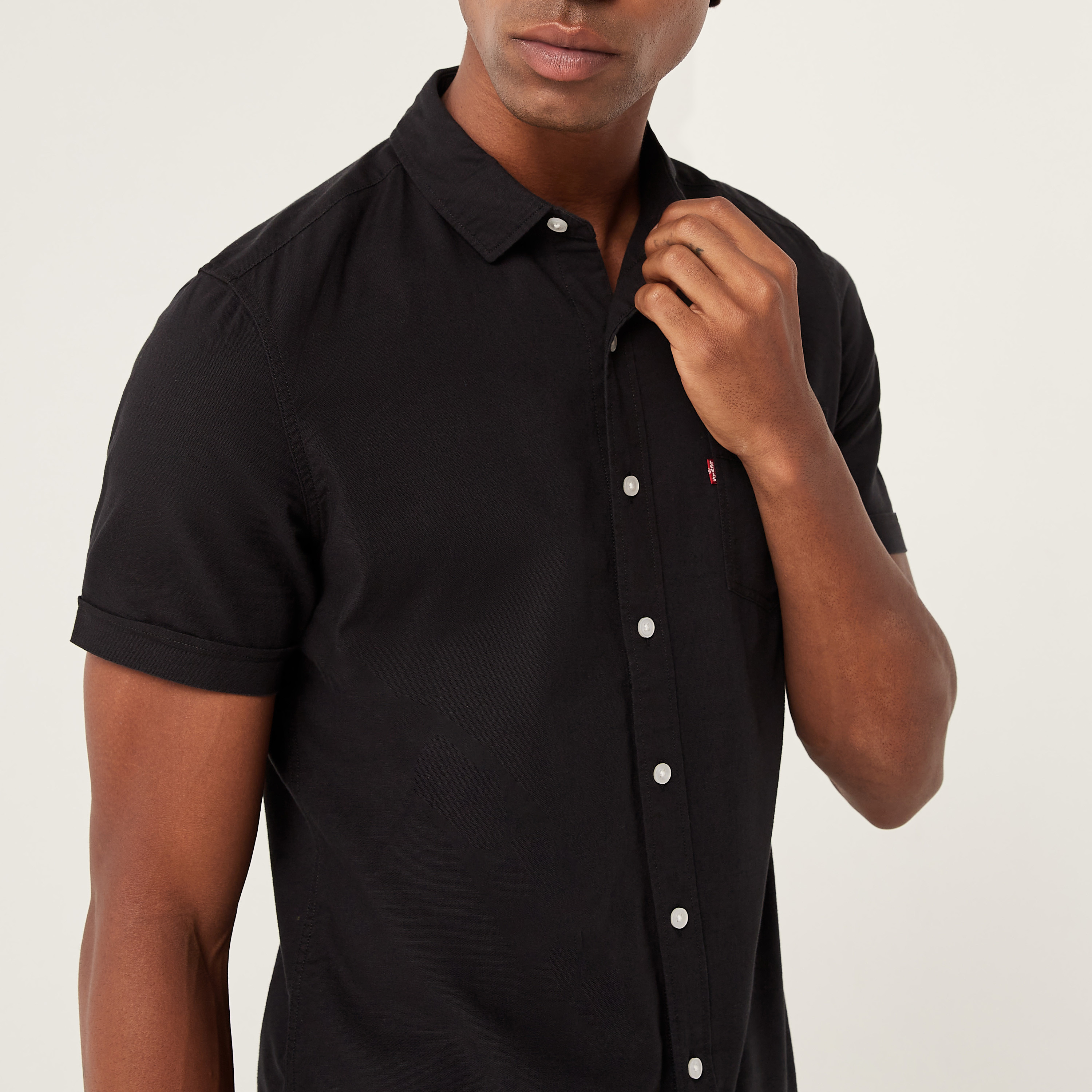 Levi's Solid Button Up Shirt with Short Sleeves-men-clothing-shirts-image-4