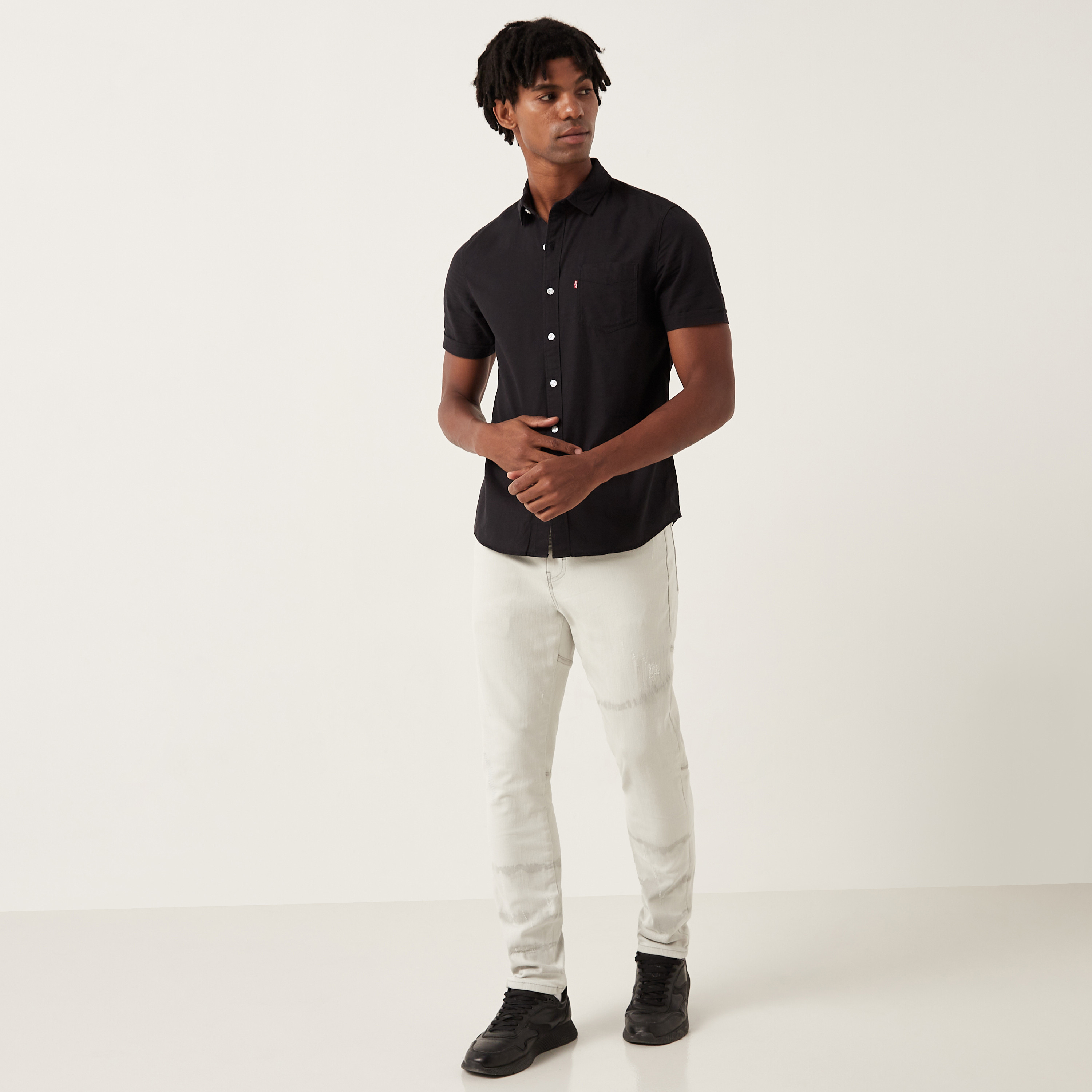 Levi's Solid Button Up Shirt with Short Sleeves-men-clothing-shirts-image-5