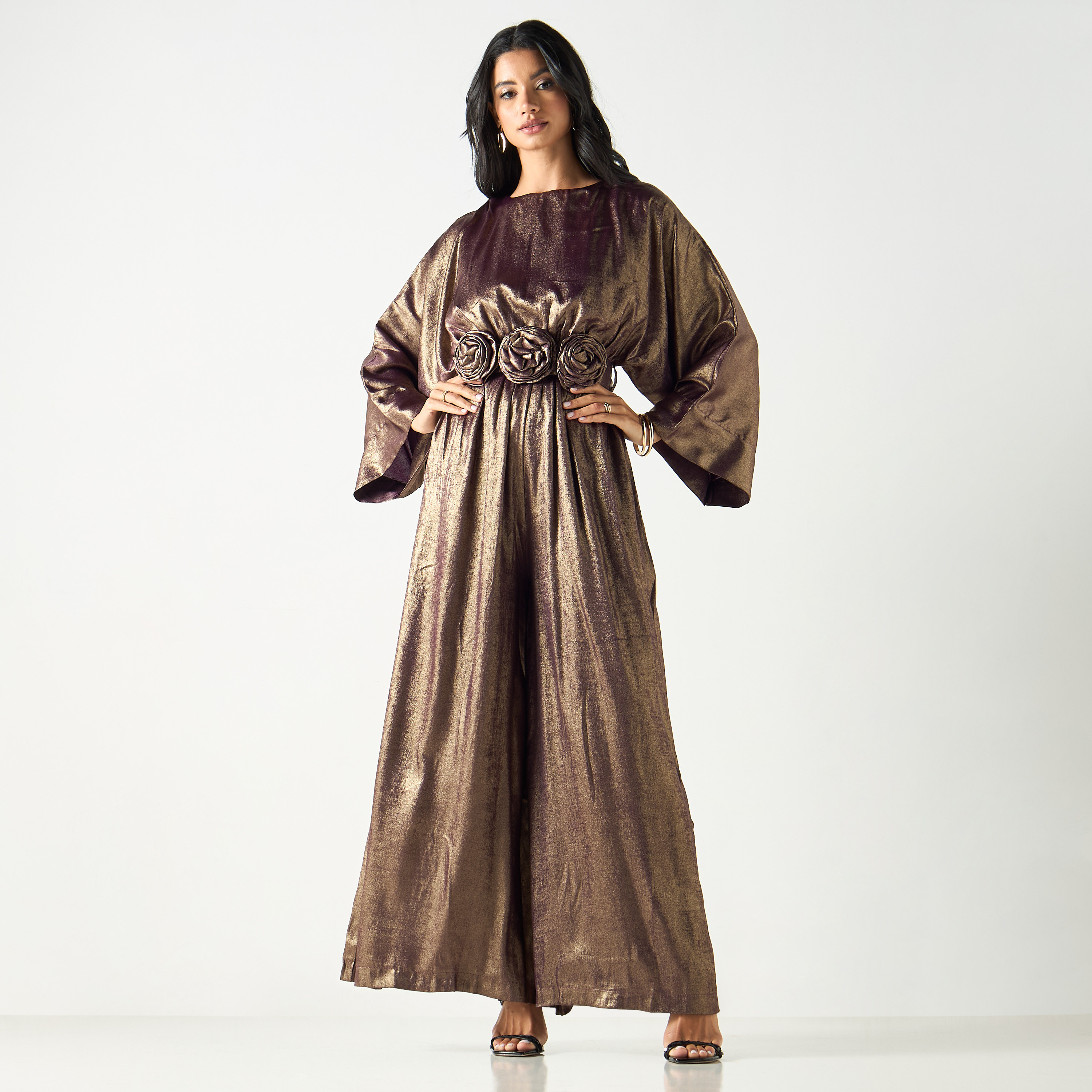 جمبسوت سادة بأرجل واسعة وأكمام طويلة وحزام رباط-women-clothing-jumpsuits-image-9