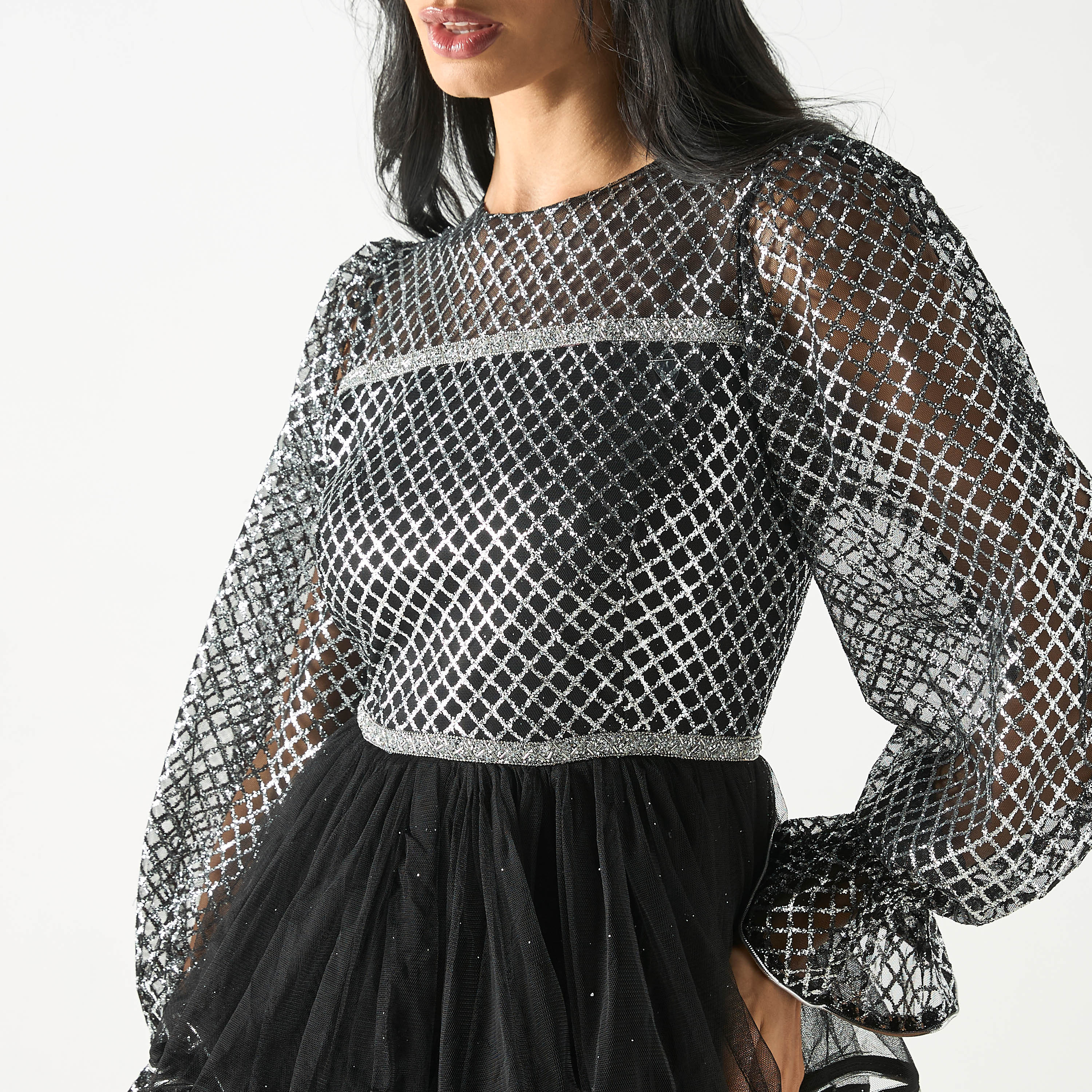 Mesh and Ruffle Midi Dress with Zip Closure-women-clothing-dresses-image-4