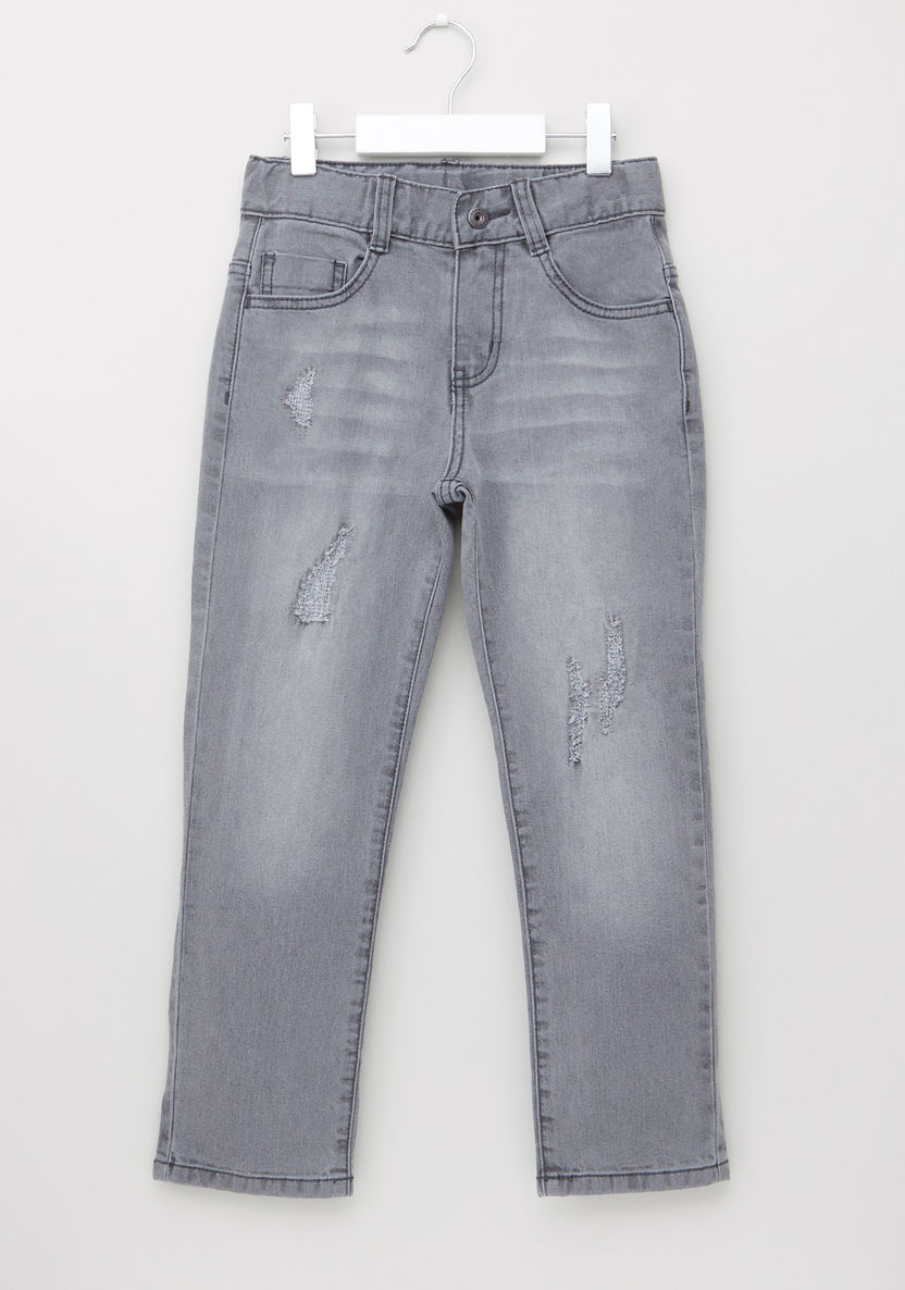 Distressed Full Length Jeans with Button Closure and Pocket Detail-Jeans-image-0